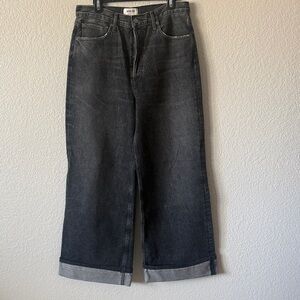 Agolde Washed Black Wide-Leg Cuffed Jeans